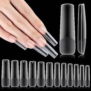 INENK Flattened No C Curve, XXL Square Nail Tips, Full Matte Clear Half Cover Tapered Square Straight Flat Tips for Acrylic Nails Salons Home DIY Extensions(12 Sizes 240PCS)