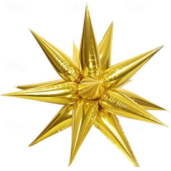 12pcs Star Balloons - 14 Corner Siamese Explosion Star Foil Balloons - 22-inch 3D Starburst Mylar Gold Balloons for Party Balloon Decorations 2024 - U