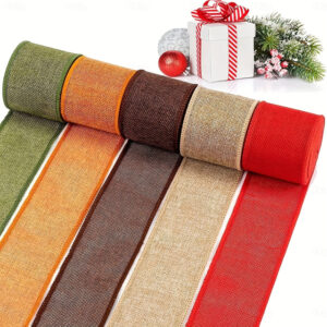 1pcs Burlap Wired Ribbon Rolls Wrapping Burlap Ribbon Natural Orange Brown Olive Green Jute for Christmas Crafts Decoration Wedding Floral Bows Trims