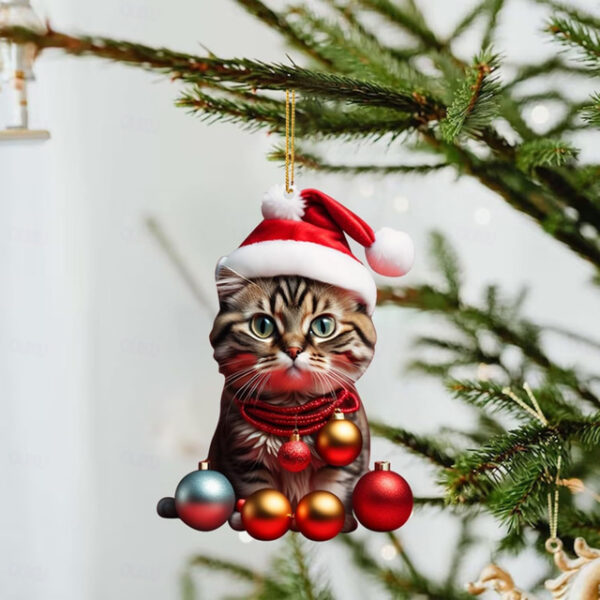 Christmas Cat Ornament,Acrylic 2D Flat Printed Xmas Tree Ornament and Car Rear View Mirror Accessories for Cat Lover 2025 - US $2.99