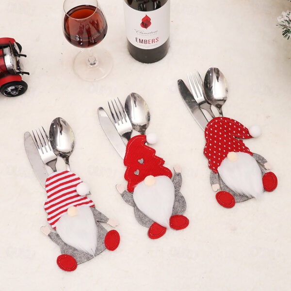 Christmas Cutlery Holders Suit,Christmas Tableware Holder Swedish Santa Gnome Silverware Holders Knife Fork Pouch Bag for Xmas New Year Party Dinner T