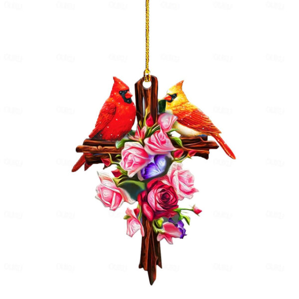 Christmas Ornament Cardinal Bird 2D Acrylic Pendant Car Interior Backpack Pendant Home Valentine‘s Day Gift Christmas Decoration Hummingbird Pendant S