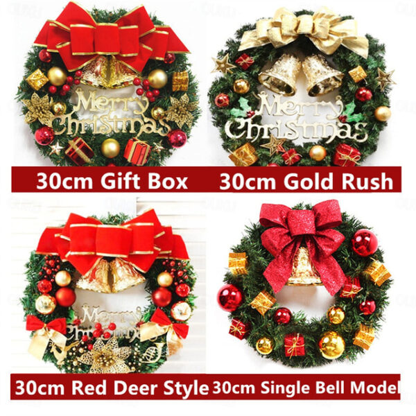 Christmas Wreath Outdoor for Front Door Winter Wreath Window Wall Decoration Garland Wreath Ornaments with Bells Balls Berries Bowknot for Christmas W