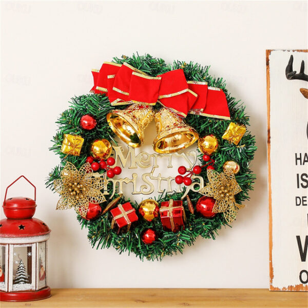 Christmas Wreath Outdoor for Front Door Winter Wreath Window Wall Decoration Garland Wreath Ornaments with Bells Balls Berries Bowknot for Christmas W