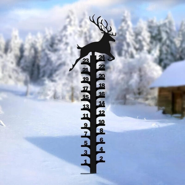 Outdoor Snow Gauge, 24 Inches Winter Snowflake, Snowman, Elk Metal Iron Ruler, Manual Metal Snow Measuring Stick Garden Pile, Christmas Rain Gauge Out