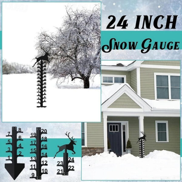 Outdoor Snow Gauge, 24 Inches Winter Snowflake, Snowman, Elk Metal Iron Ruler, Manual Metal Snow Measuring Stick Garden Pile, Christmas Rain Gauge Out