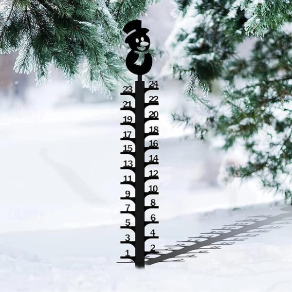 Outdoor Snow Gauge, 24 Inches Winter Snowflake, Snowman, Elk Metal Iron Ruler, Manual Metal Snow Measuring Stick Garden Pile, Christmas Rain Gauge Out