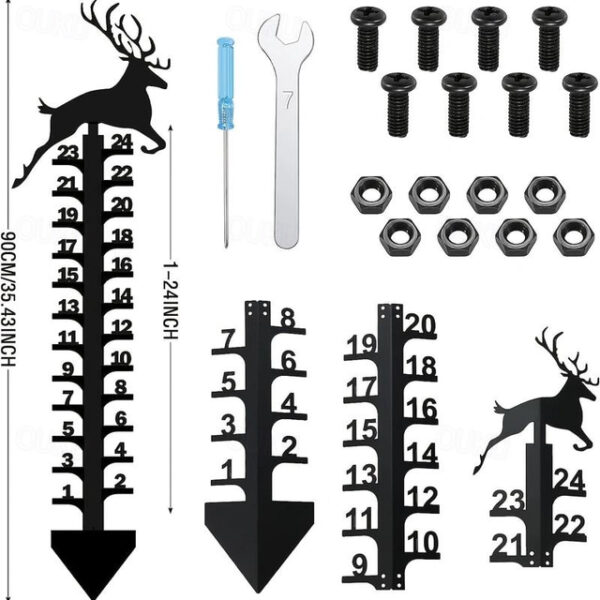 Outdoor Snow Gauge, 24 Inches Winter Snowflake, Snowman, Elk Metal Iron Ruler, Manual Metal Snow Measuring Stick Garden Pile, Christmas Rain Gauge Out