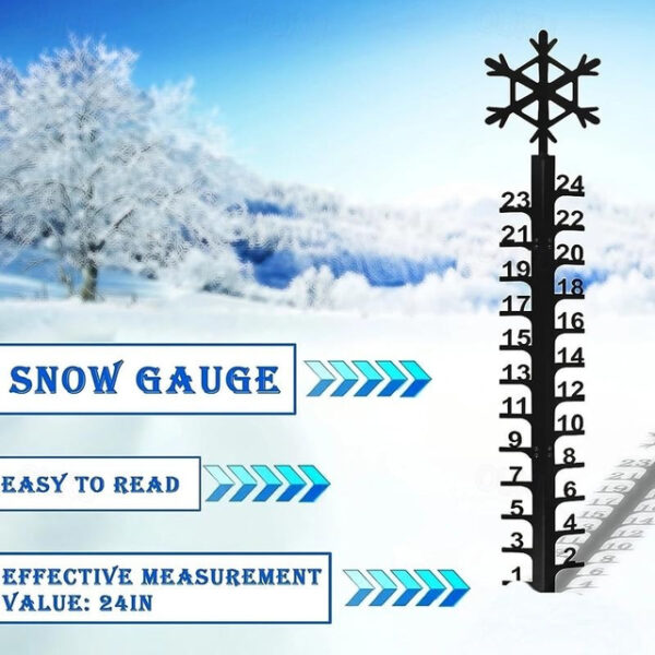 Outdoor Snow Gauge, 24 Inches Winter Snowflake, Snowman, Elk Metal Iron Ruler, Manual Metal Snow Measuring Stick Garden Pile, Christmas Rain Gauge Out